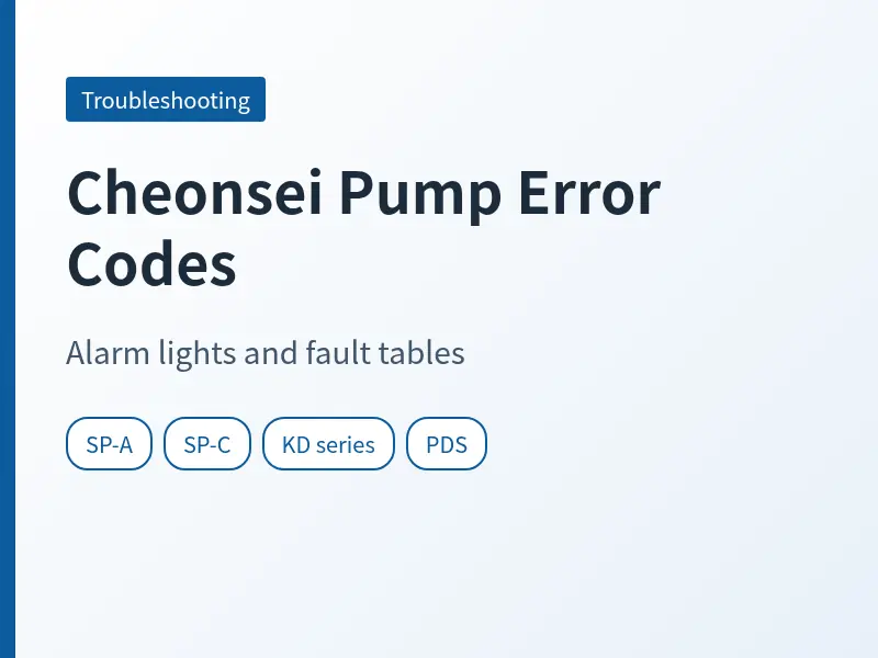 Cover for Cheonsei pump error codes listing SP-A, SP-C, KD series and PDS