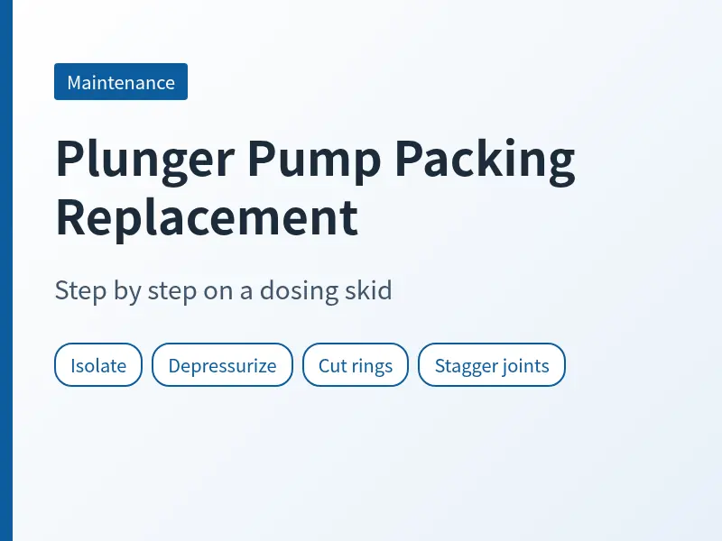 Cover for plunger pump packing replacement listing isolate, depressurize, cut rings and stagger joints