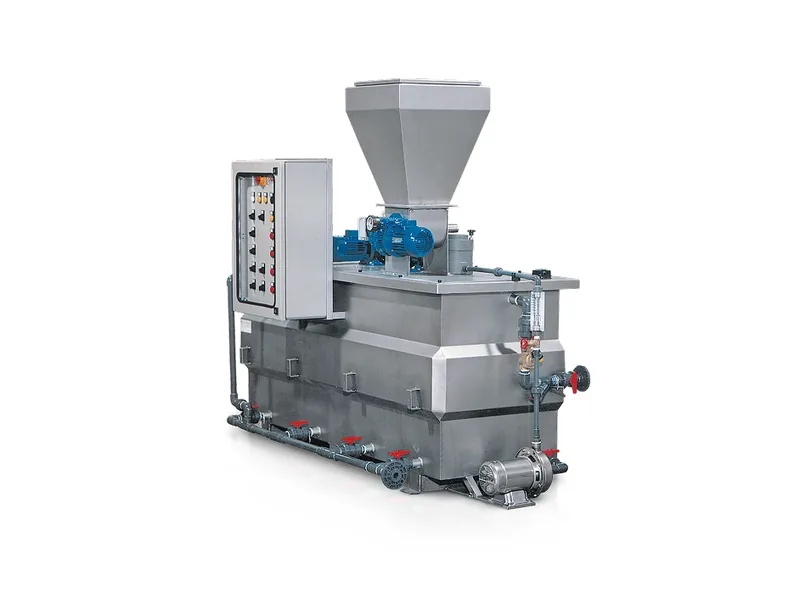 Doseuro H series polyelectrolyte preparation plant with hopper and control panel