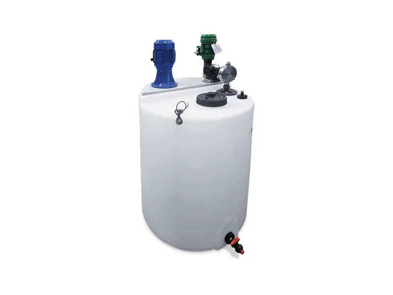 Doseuro packaged dosing unit with pump mounted on the chemical tank