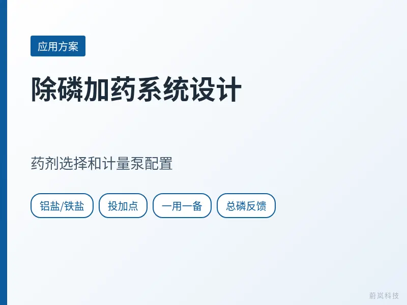 除磷加药系统设计文章封面，列出铝盐铁盐、投加点、一用一备和总磷反馈